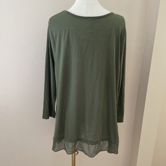 Vtg Y2k Faded Glory Sequin Top Women's XL Green Sheer Sharkbite Hem Fairy Grunge - Picture 5 of 10
